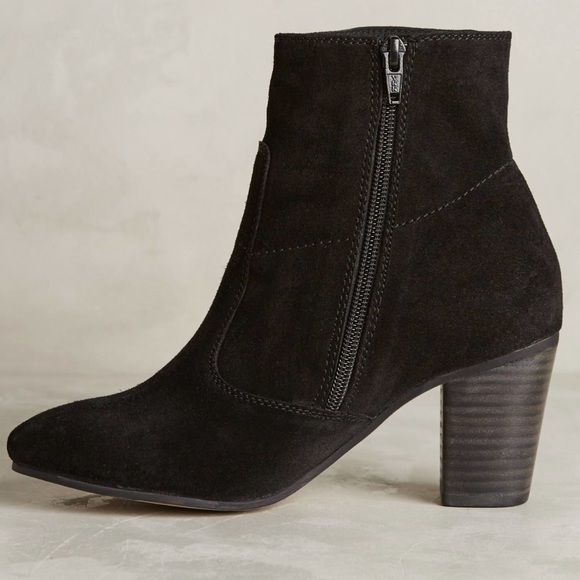 Black Suede Block Heel Pointy Toe Ankle Booties - Picture 5 of 6